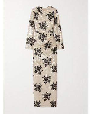 Erdem Draped Sequin-Embellished Chiffon Gown - White