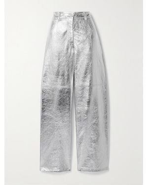 Interior The Sterling Metallic Coated-Cotton Straight-Leg Trousers - Grey