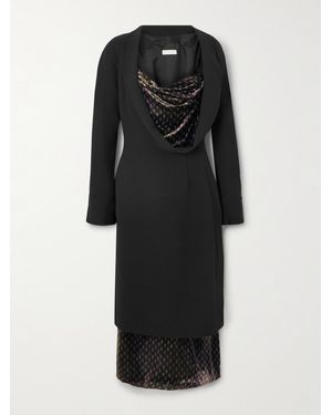 Dries Van Noten Layered Draped Crepe And Printed Satin Midi Dress - Black