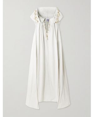 Thierry Colson Eden Strandkleid Aus Einer Baumwoll-Seidenmischung Mit Stickereien, Verzierungen Und Kapuze - Weiß