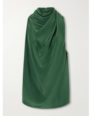 Altuzarra Sleary Gathered Draped Silk-Satin Top - Green