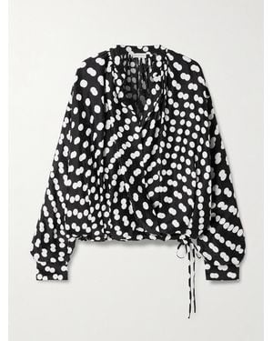 Dries Van Noten Draped Polka-Dot Satin-Jacquard Blouse - Black