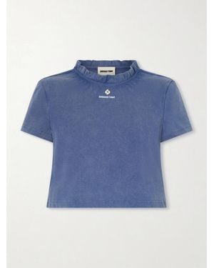 ShuShu/Tong Embroidered Lace-Trimmed Cotton T-Shirt - Blue
