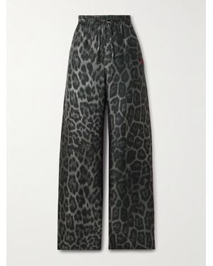 Stella McCartney Leopard-Print Organic Silk-Satin Wide-Leg Trousers - Grey