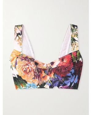 Dolce & Gabbana Verkürztes Bustier Aus Krepon Mit Blumenprint Und Popeline-Einsatz - Weiß
