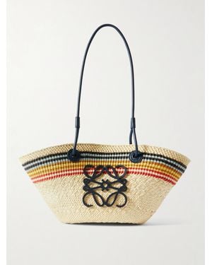 Loewe Paula's Ibiza Anagram Basket Small Leather-Trimmed Striped Raffia Tote - Natural