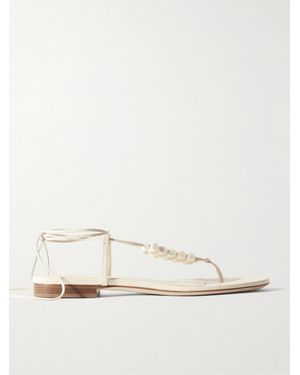 Magda Butrym Faux Pearl-Embellished Leather Thong Sandals - Natural
