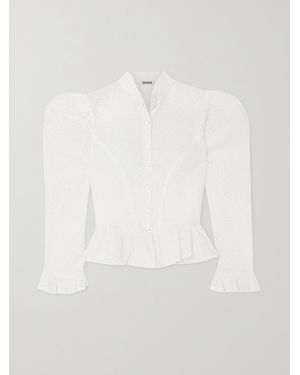 BATSHEVA Grace Ruffled Broderie Anglaise Cotton Blouse - White