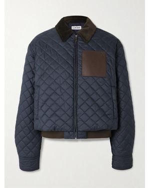 Loewe Contrast-Collar Logo-Patch Quilted Jacket - Blue