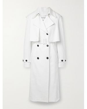 Another Tomorrow Net Sustain Convertible Belted Double-Breasted Hemp-Blend Trench Coat - White