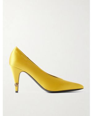 Versace Gianni 90 Embroidered Embellished Satin Pumps - Yellow