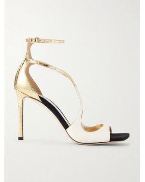 Jimmy Choo Azia 95 Metallic Leather Sandals - White