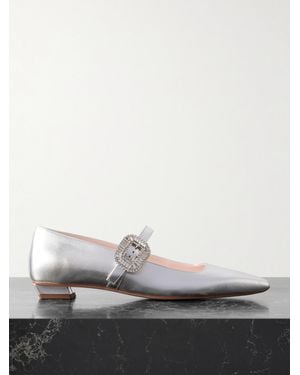 Roger Vivier Belle Vivier 25 Mary-Jane-Ballerinas Aus Metallic-Leder Mit Kristallen - Weiß