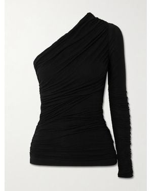 Agolde Annette One-Shoulder Ruched Stretch-Jersey Top - Black