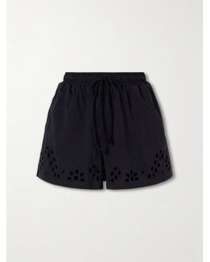 Ulla Johnson Vedi Ruffled Broderie Anglaise Organic Cotton-Jersey Shorts - Blue