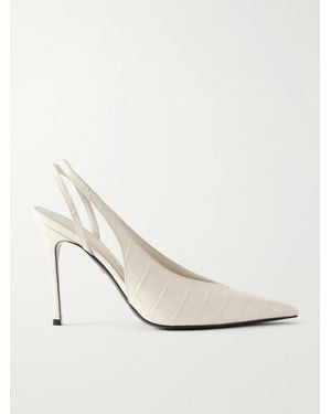 Ferragamo Cressy 95 Croc-Effect Patent-Leather Slingback Court Shoes - White