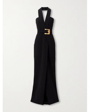 Balmain Robe Du Soir Dos Nu En Crêpe À Ceinture - Noir