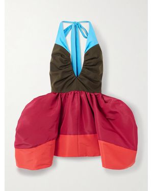Christopher John Rogers Neckholder-Oberteil Aus Twill Aus Einer Seiden-Baumwollmischung - Rot