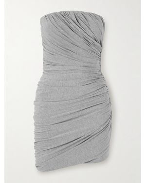 The Attico Strapless Ruched Jersey Mini Dress - Gray