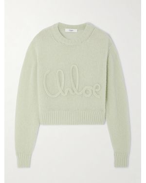 Chloé Pullover Aus Einer Mischung Aus Alpakawolle Und Seide Mit Stickerei - Grün