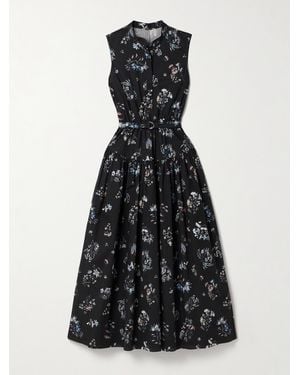 Adam Lippes Midikleid Aus Baumwollpopeline Mit Blumenprint Und Gürtel - Schwarz