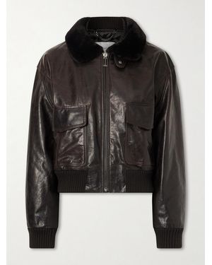 Victoria Beckham Aviator Shearling-Trimmed Leather Jacket - Black