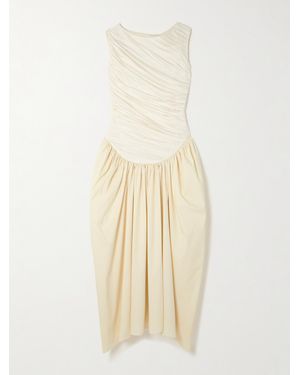 Abadia Ora Gathered Tm Lyocell And Cotton-blend Poplin And Jersey Midi Dress - Natural