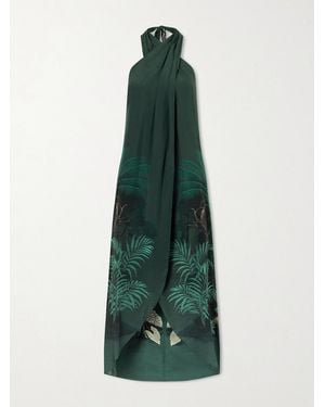 Johanna Ortiz Silent Water Printed Silk Crepe De Chine Halterneck Top - Green