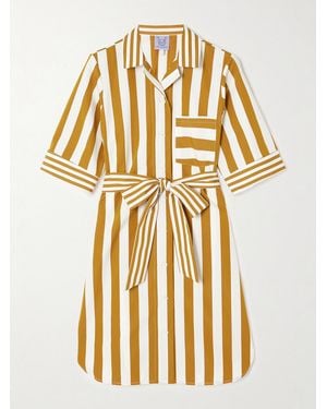 Thierry Colson Zouka Belted Striped Cotton-Poplin Mini Dress - Metallic