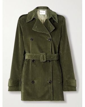 Veronica de Piante Charlotte Belted Double-Breasted Cotton-Corduroy Trench Coat - Green