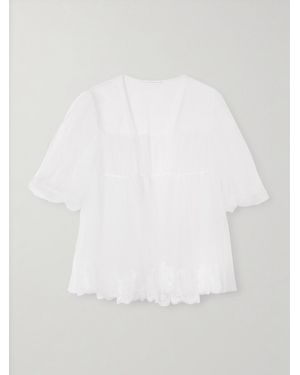 Rosamosario Mystery Of Roulettes Lace-Trimmed Layered Tulle Robe - White