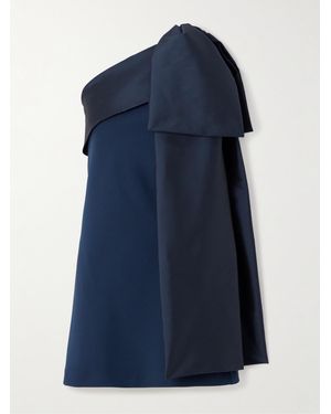 BERNADETTE Adrian Bow-Embellished One-Shoulder Taffeta-Trimmed Crepe Mini Dress - Blue