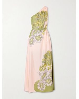 La DoubleJ Roy One-Shoulder Belted Floral-Print Silk-Twill Maxi Dress - Pink