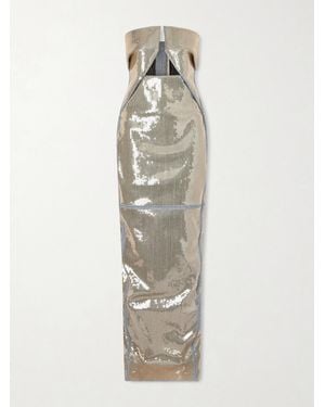 Rick Owens Strapless Cutout Sequined Denim Gown - White