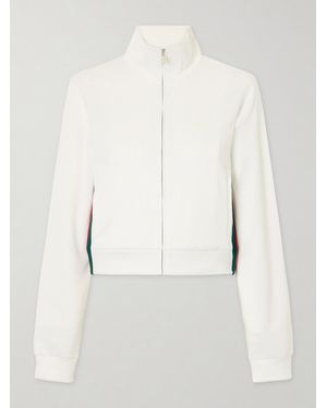 Gucci Webbing-Trimmed Ribbed Zip-Up Jacket - White