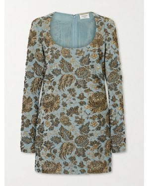 Saint Laurent Jardin Brocade Mini Dress - Gray