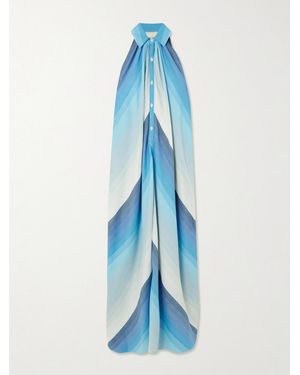 Marrakshi Life Striped Dégradé Cotton Halterneck Maxi Shirt Dress - Blue