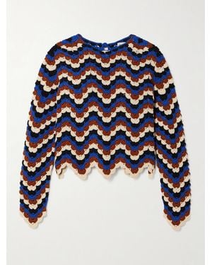 Escvdo Safi Cropped Crocheted Organic Cotton Top - Blue