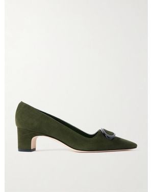 Manolo Blahnik Fenix 50 Pumps Aus Veloursleder Mit Schnalle - Grün