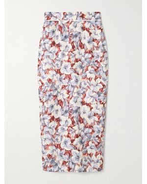 Posse Emma Lace-Trimmed Floral-Print Linen Midi Skirt - White