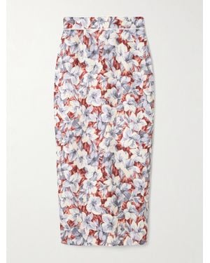 Posse Emma Lace-Trimmed Floral-Print Linen Midi Skirt - White