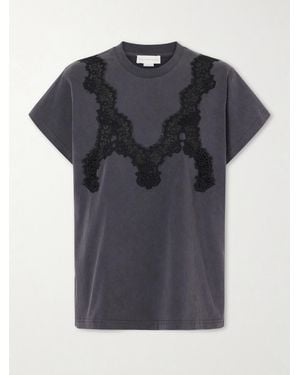 Stella McCartney Lace-Trimmed Cotton-Jersey T-Shirt - Black