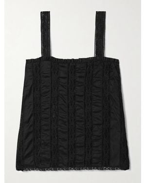 Loretta Caponi Radda Ruffled Panelled Cotton-Voile And Lace Top - Black