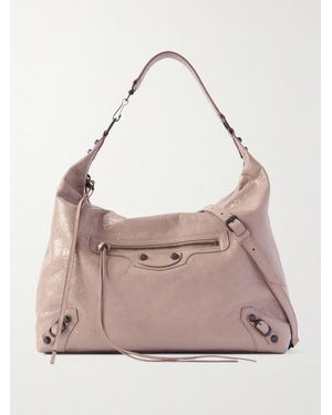 Balenciaga Le City Medium Embellished Crinkled-Leather Shoulder Bag - Pink