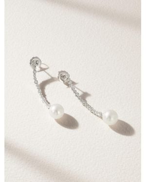 Mikimoto Ohrringe Aus 18 Karat Weißgold Mit Diamanten Und Perlen - Natur