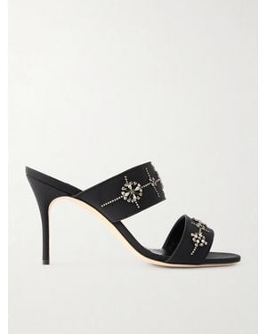 Manolo Blahnik Ralyne 90 Crystal-Embellished Crepe De Chine Sandals - Black