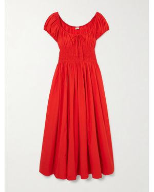 Doen Quinn Midikleid Aus Biobaumwollpopeline Mit Raffungen Zum Binden - Rot