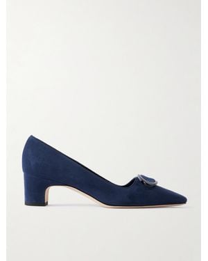 Manolo Blahnik Fenix 50 Buckled Suede Court Shoes - Blue
