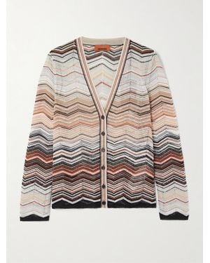 Missoni Sequin-Embellished Striped Metallic Crochet-Knit Cardigan - Grey