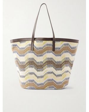 Missoni Leather-Trimmed Striped Woven Tote - Natural